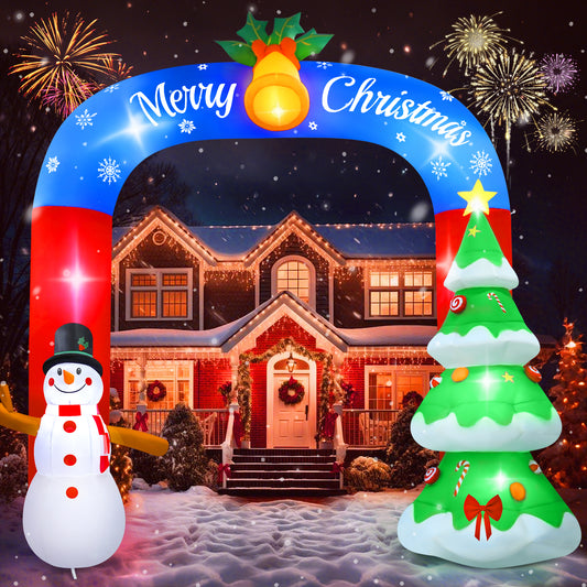 Lookfly 8FT Christmas Inflatable Archway with Snowman & Christmas Tree,Blow Ups Xmas Inflatable with LED Lights,Outdoor Decor for Xmas Holiday Party Yard Garden Lawn