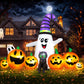 Yexmas 8 FT Long Halloween Inflatable Ghost with Witch Hat, 6 Pumpkins Halloween Blow Ups with Black Cat for Halloween Party Outdoor Yard Garden Lawn Decor