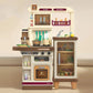 Lookfly 40.6 Inch Play Kitchen Set for Kids, Large Pretend Play Kitchen with Realistic Lights and Sounds, Simulation of Spray for Toddlers Girls Boys Gift, Brown