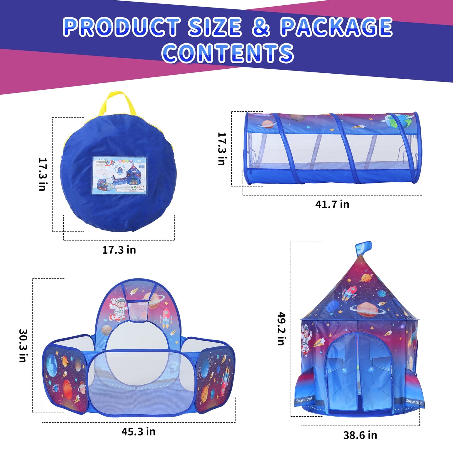 Yexmas 3 in 1 Kids Ball Pit with Play Tent and Play Tunnel, Kids Pop Up Tent for Indoor Outdoor, Toys for Boys Girls Babies Toddlers Playhouse
