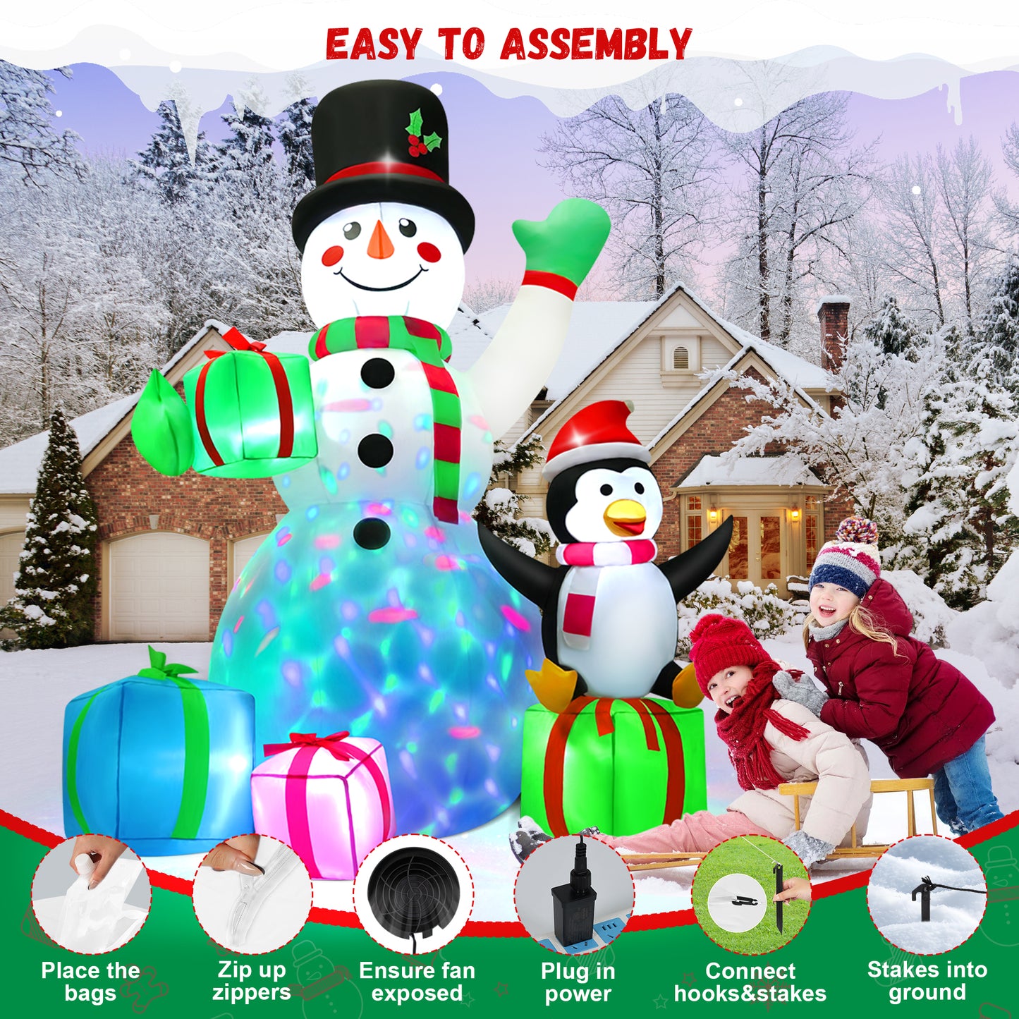 Lookfly 6FT Christmas Inflatables Snowman Blow Up Yard Decor with 360 Rotation Colorful Projector LED Light for Outdoor Christmas Party ,Garden and Lawn