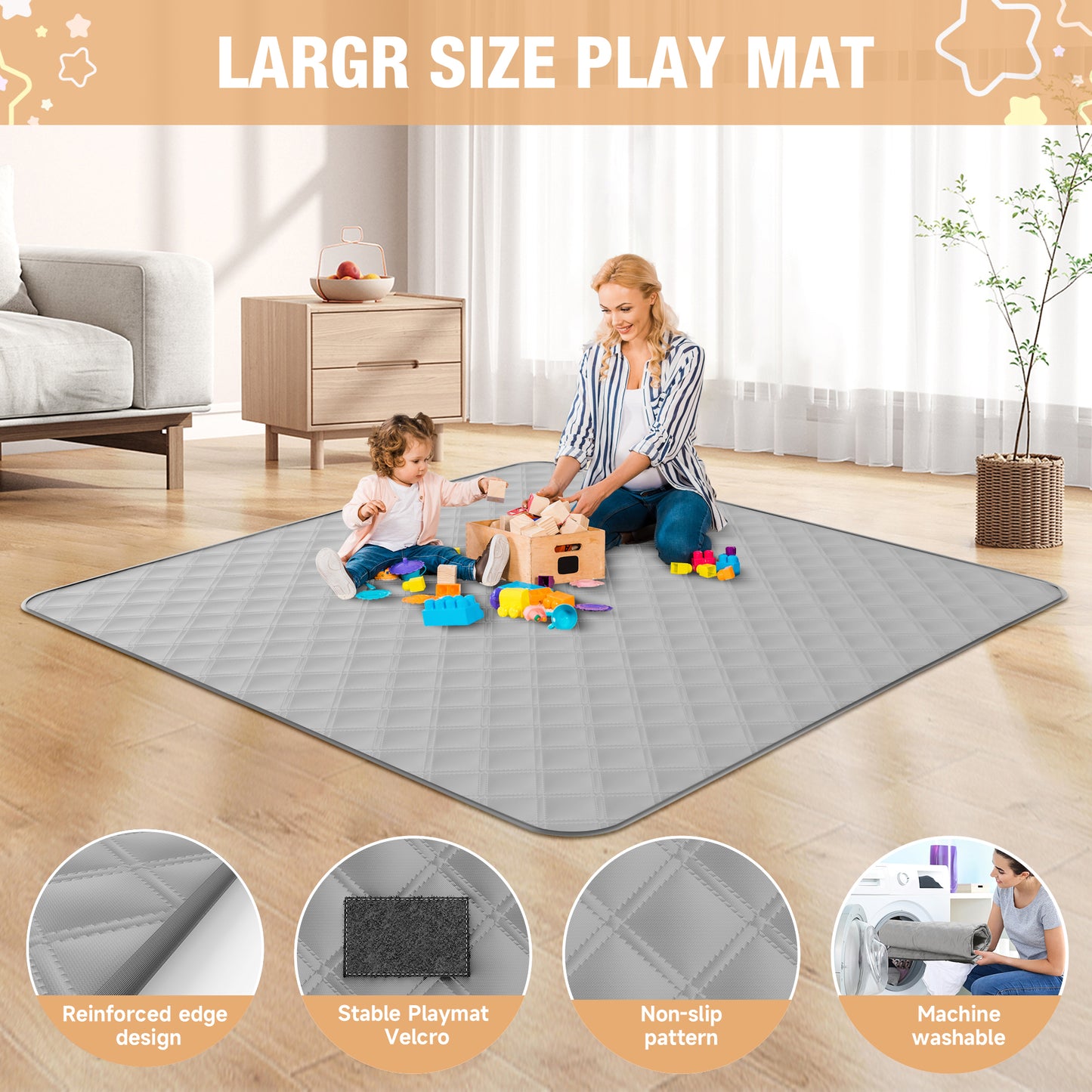 Babyeap Baby Playpen With Mat,50"x50"Play Pen for Babies and Toddlers,Play Yard With Gate for Indoor Outdoor,Light Gray