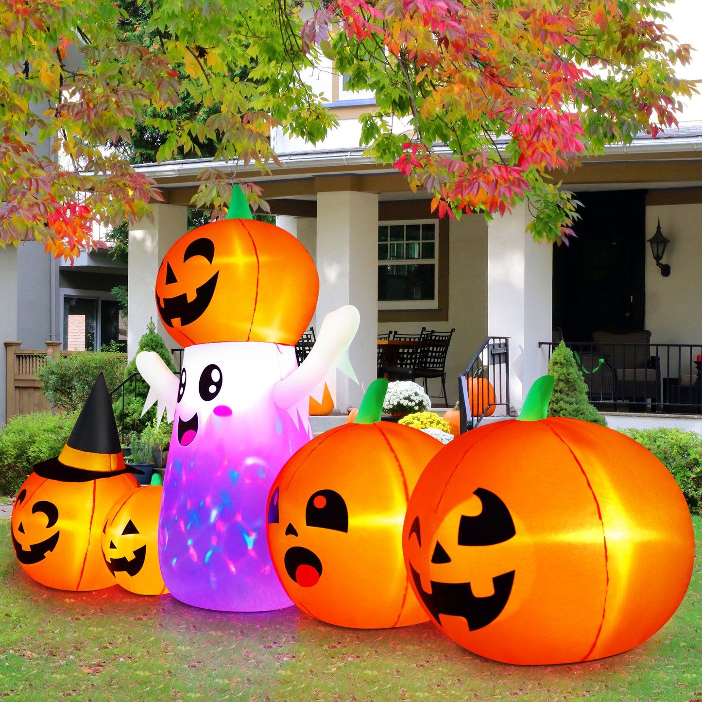 Yexmas 9.4ft Halloween Inflatable Pumpkins Outdoor Decor with Black Cat Tombstone and Spectre,Built-in LED Lights,for Halloween Party,Yard,Garden,Lawn