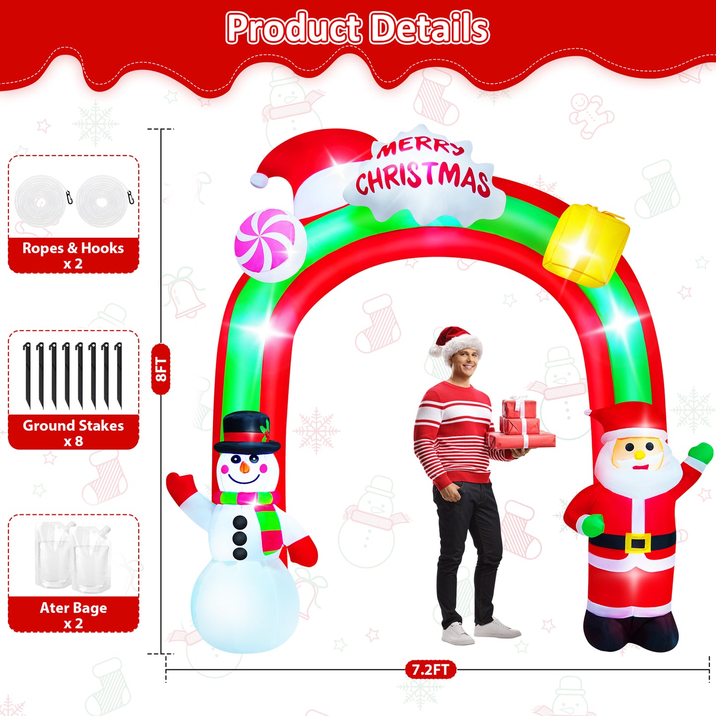 Yexmas 8.5FT Christmas Inflatable Archway,Blow Ups Xmas Inflatable with Santa, Snowman, Gifts and Candy,Built-in LED Lights for Indoor Outdoor Holiday Decoration