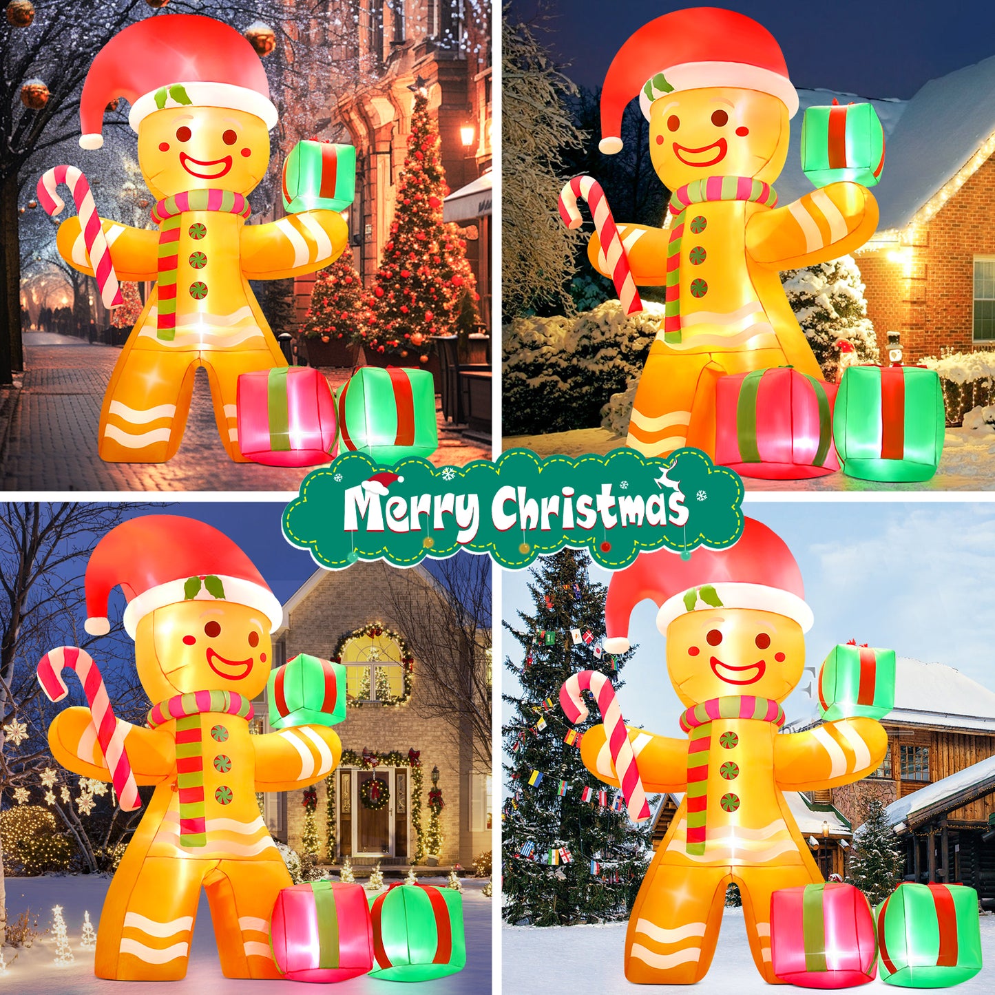 Yexmas 8 ft Christmas Inflatables Gingerbread Man Outdoor Decorations, Blow up Yard Christmas Decorations with Build-in LEDs for The Yard Lawn Garden