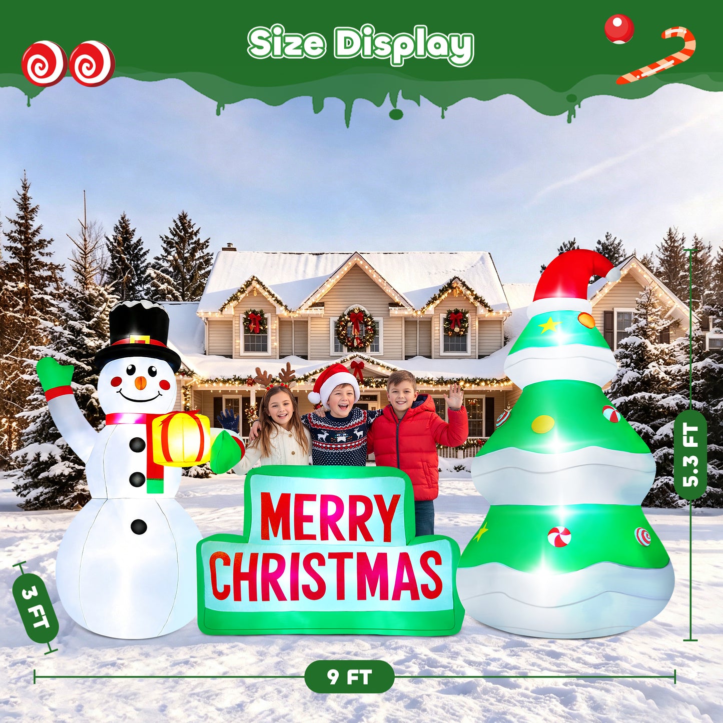 Yexmas 9FT Christmas Inflatable Snowman with Tree, Blow Up Outdoor Yard Decoration with Built-in LED Light for Yard Gardern Lawn