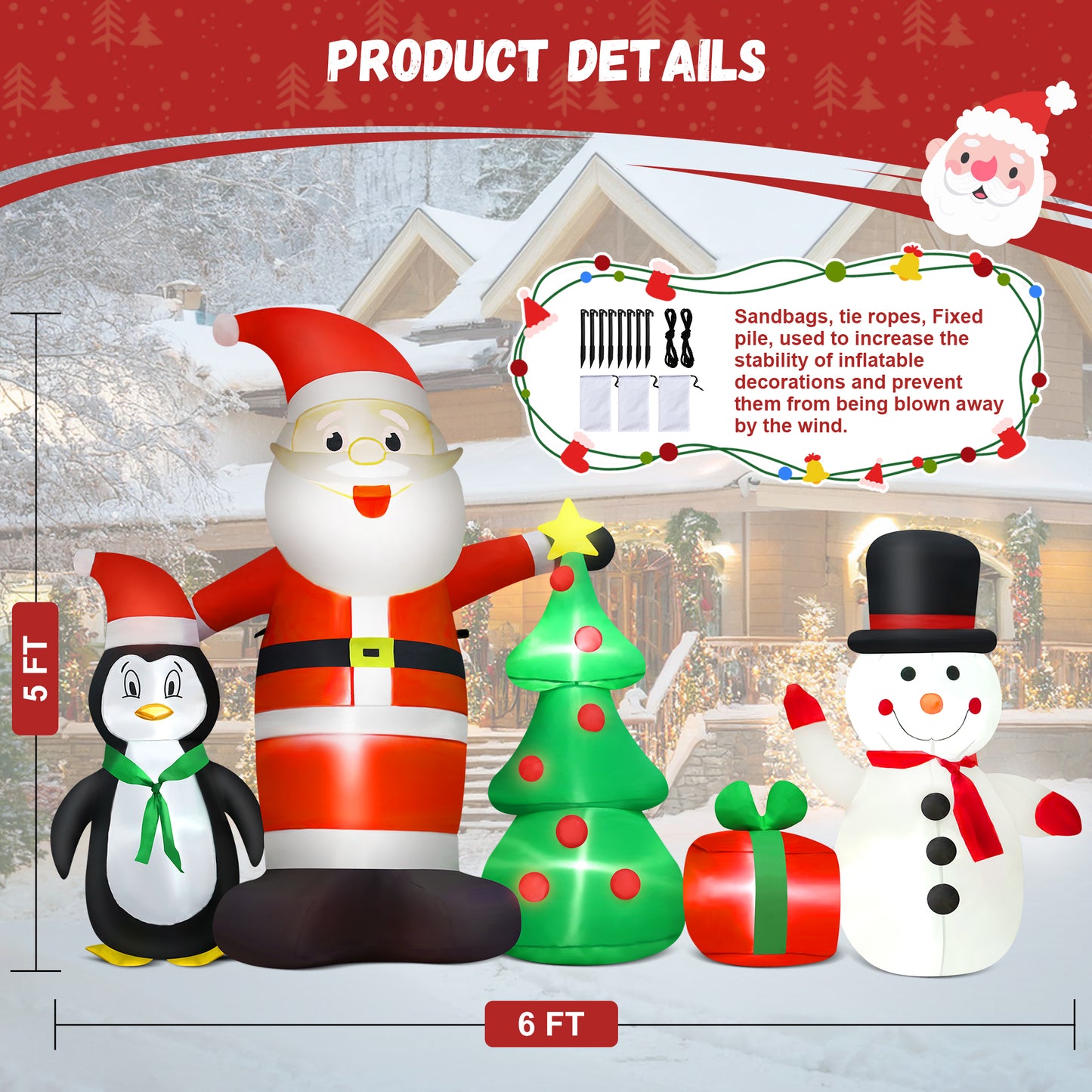 Yexmas 6FT Christmas Decorations Inflatables with Blow Up LED Lights, Santa Claus Snowman Penguin Gift Boxes & Christmas Tree for for Holiday Decor,Xmas Party,Yard, Garden and Lawn