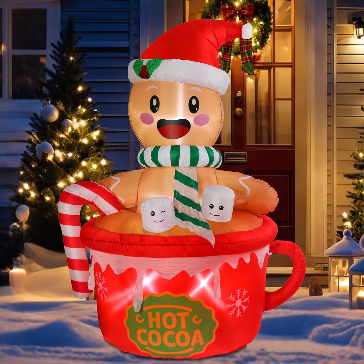 Yexmas 6 FT Christmas Inflatables Gingerbread Man With Candy, Blow Up Outdoor Decorations with LED Lights Built-in for Holiday Party Xmas Yard Garden