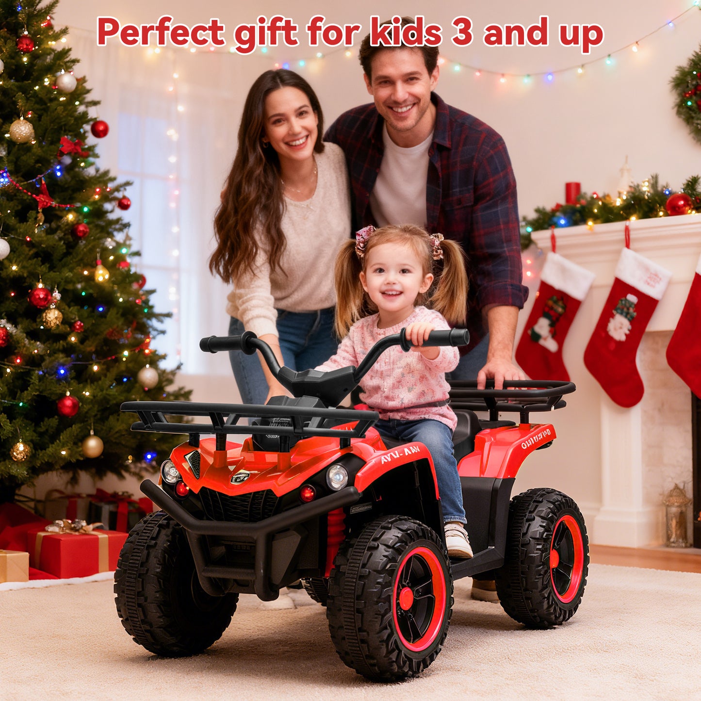Yexmas 24V Kids ATV,Electric ATV for Kids 4 Wheelers Quad Car Toy, Ride On Toy Car As Gift for Kids,Red