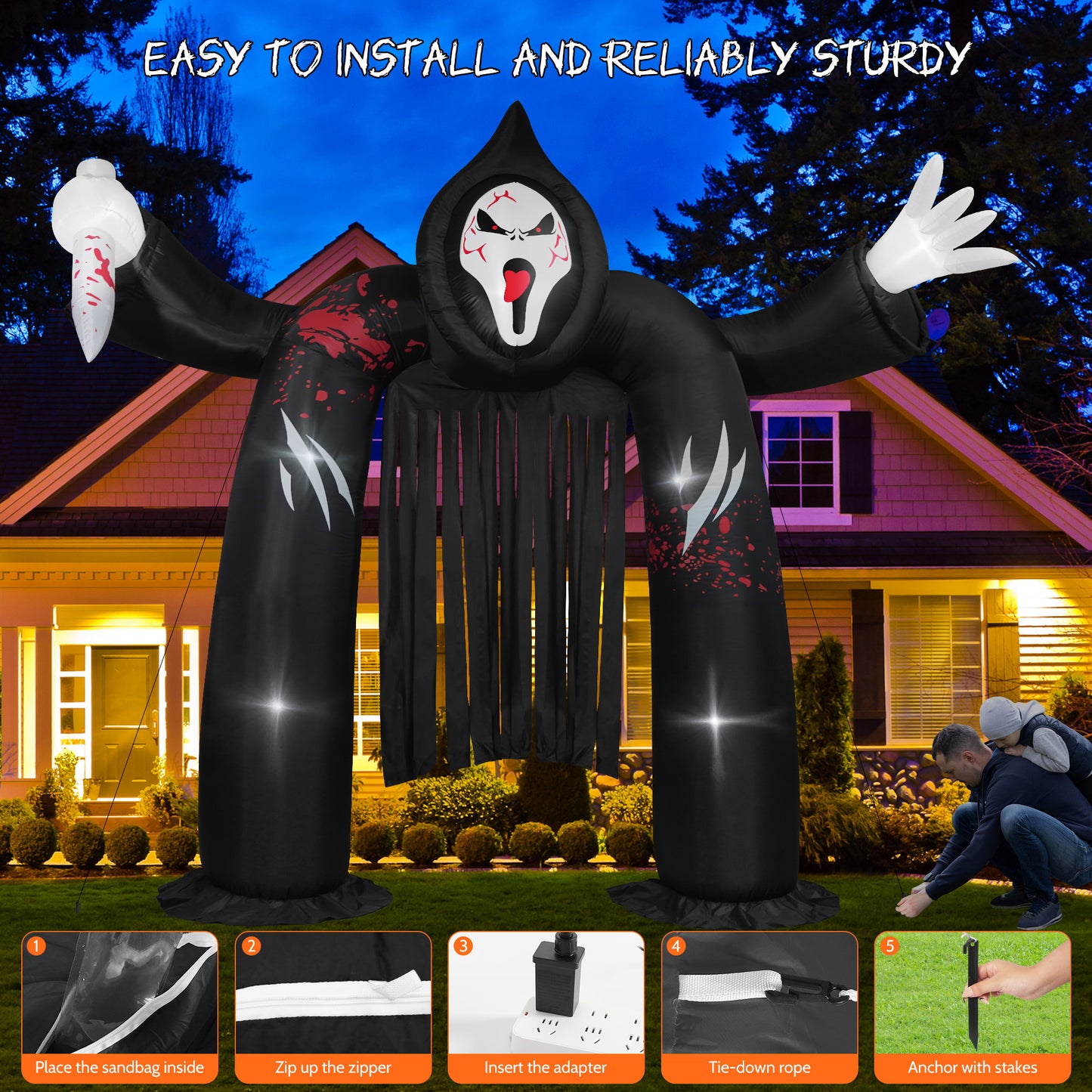 Yexmas 10FT Halloween Inflatable Archway Outdoor Decoration，Ghost Castle Inflatable Archway Blow Up with Spooky Face Scary and Build-in LED, Large Halloween Decor for Party Yard Garden Lawn