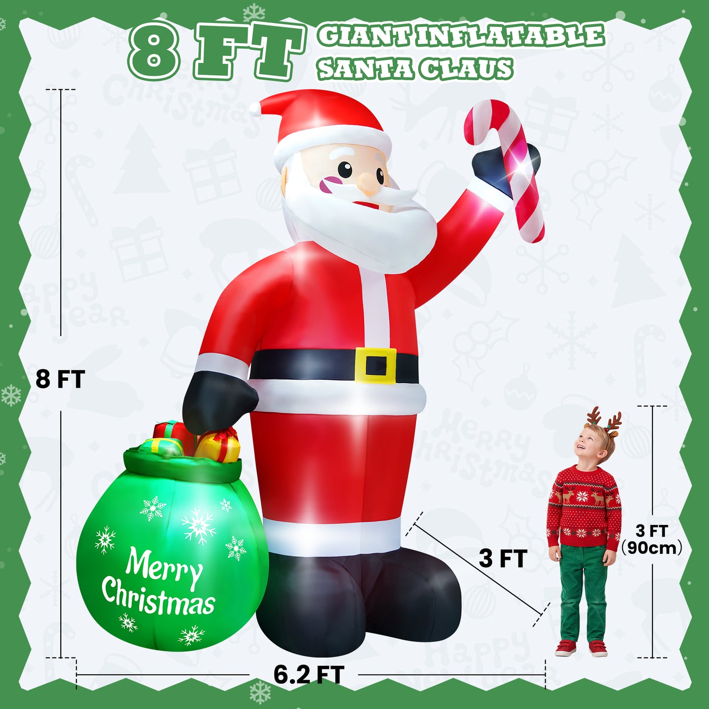 Yexmas 8FT Christmas Inflatable Santa Claus with Gift Bag,Christmas Blow Up with Built-in LED Lights for Indoor Outdoor Xmas Decoration