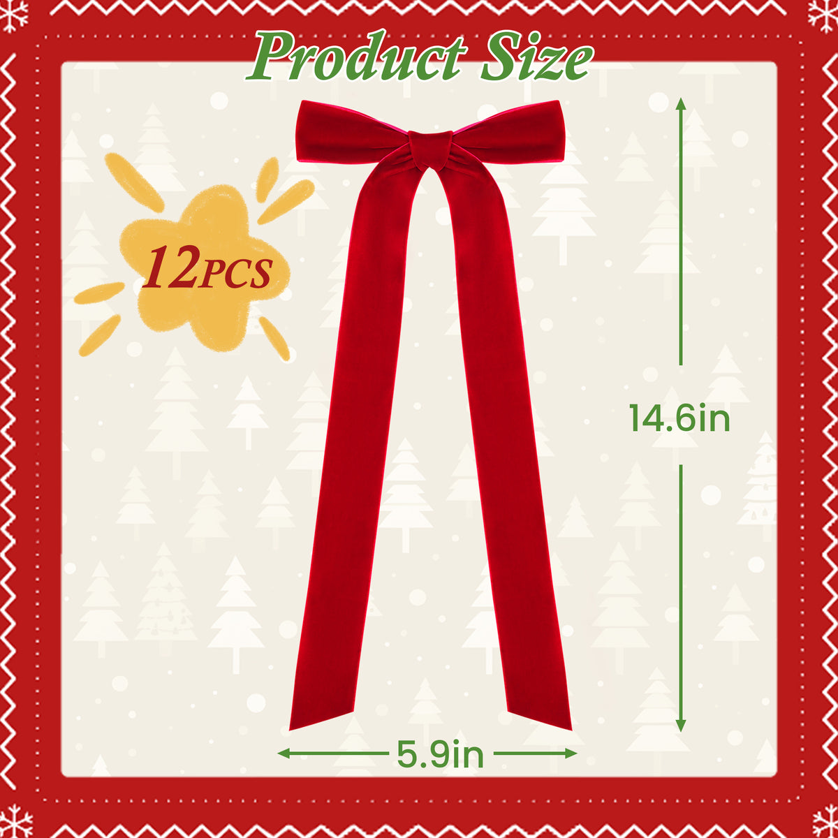 Yexmas 12pcs Burgundy Velvet Christmas Bows, Ribbon Bows Xmas Ornaments for Christmas Tree Home Party Staircase Door Wreath Garland Holiday Decor