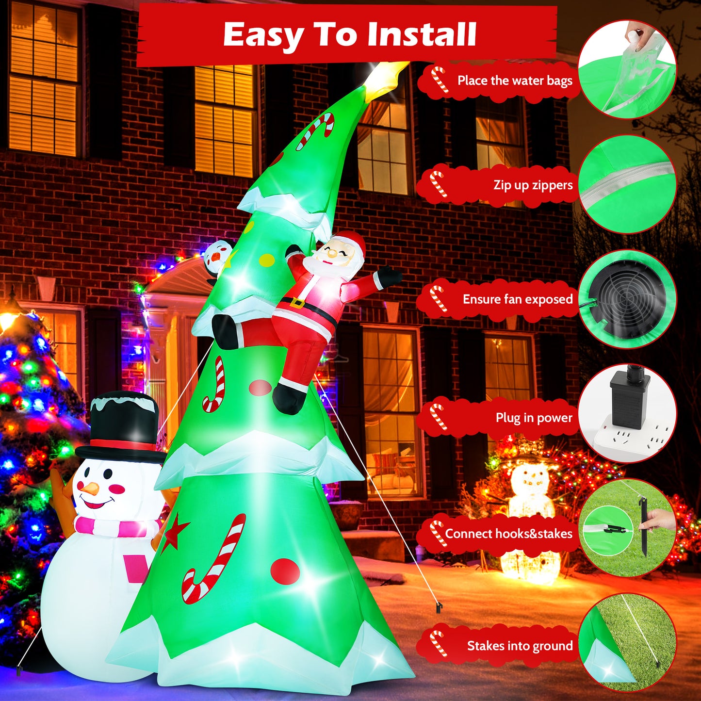 Yexmas 7.2FT Large Outdoor Inflatable Christmas Tree with Santa Claus and Snowman, Built-in LED Lights, Blow Up Xmas Decoration for Yard, Garden, Lawn, Holiday Party