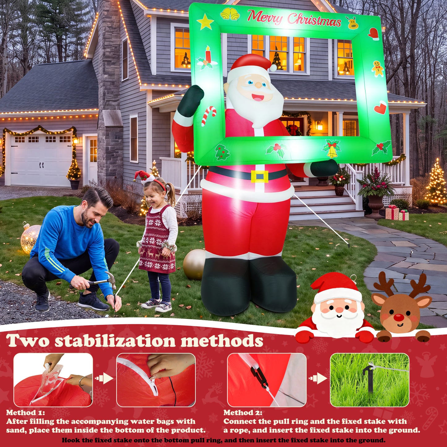 Yexmas 7FT Christmas Inflatable Santa Claus with Photo Frame, Blow Up Santa Claus Xmas Decorations for Outdoor Indoor, Built-in LED Light for Yard Gardern Lawn