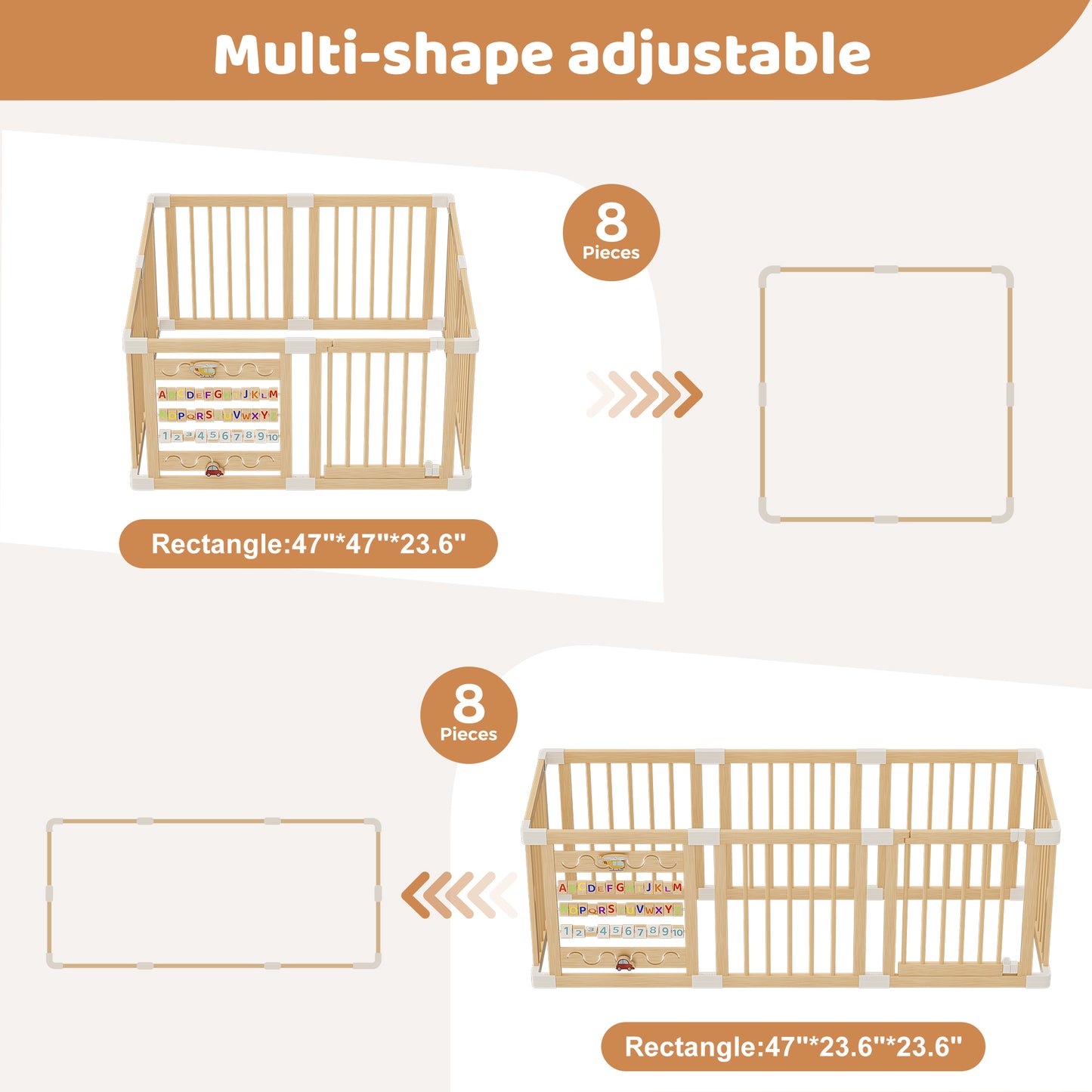 Babyeap Wooden Baby Playpen,Foldable Play Yards for Babies and Toddlers,Large Wood Play Gate with Built-in Toys,Baby Fence Activity Center 47x47x23.6 Inch