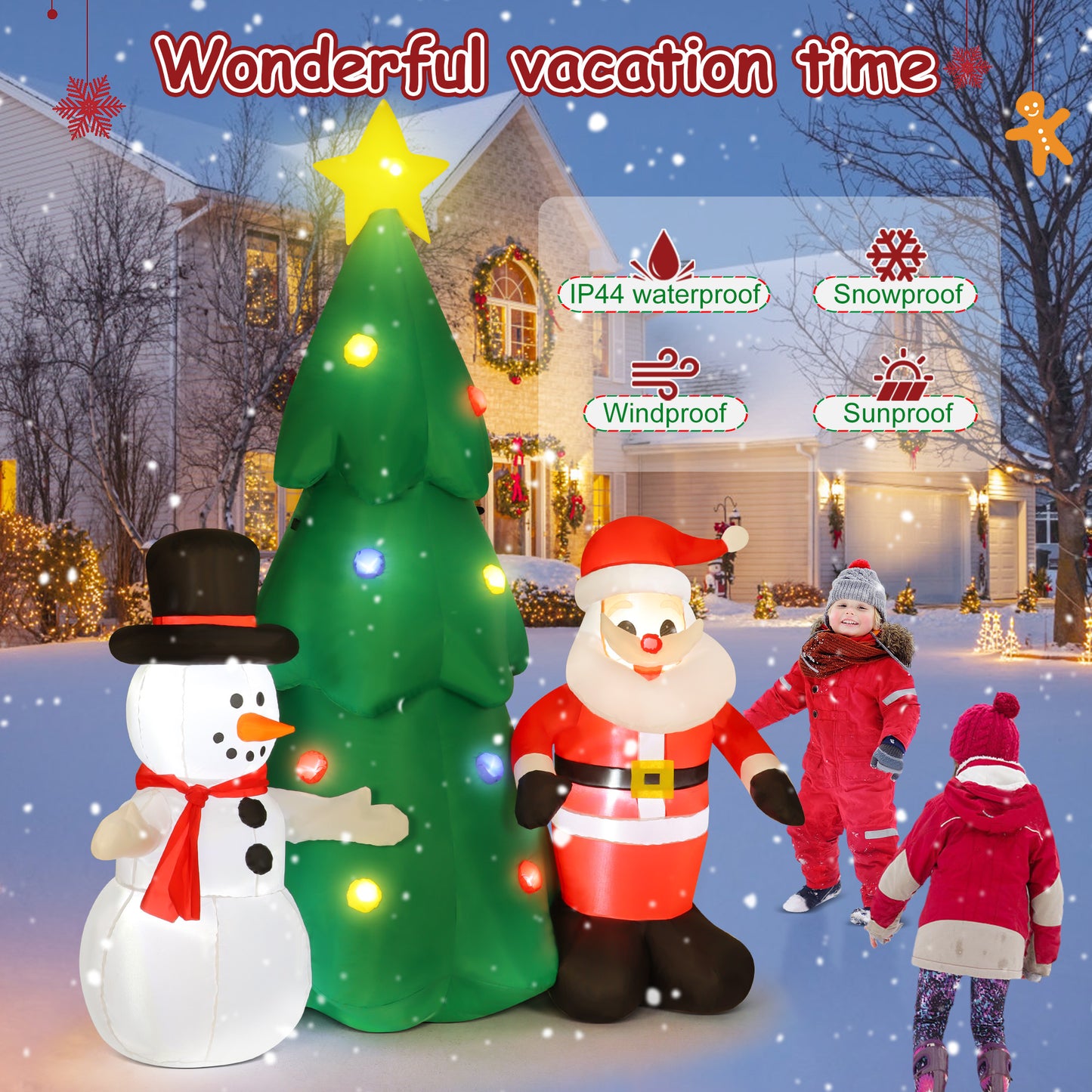 Lookfly 6FT Christmas Tree Inflatables Outdoor Decorations with Santa Claus & Snowman,Christmas Blow Up with LED Lights,Inflatable Christmas Yard Decorations