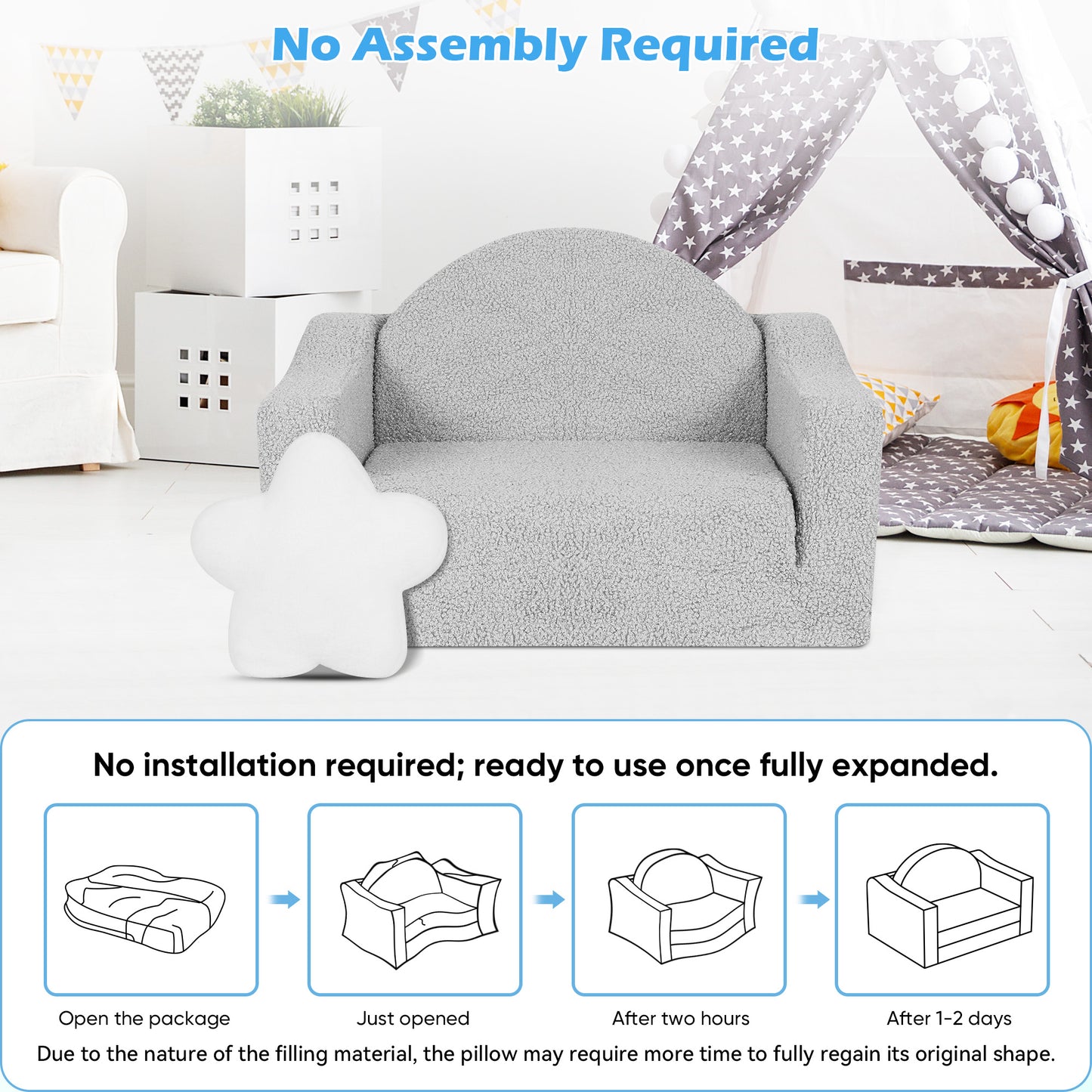 Babyeap Kids Sofa,2-in-1 Soft Toddler Couch Fold Out,Toddler Chair Baby Convertible Couch for Girls and Boys,Light Gray