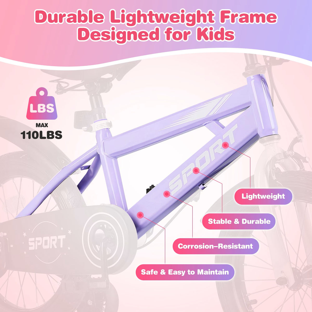 Lookfly 14" Kids Bike for Boys and Girls with Removable Training Wheels,Children's Cicycle,Purple