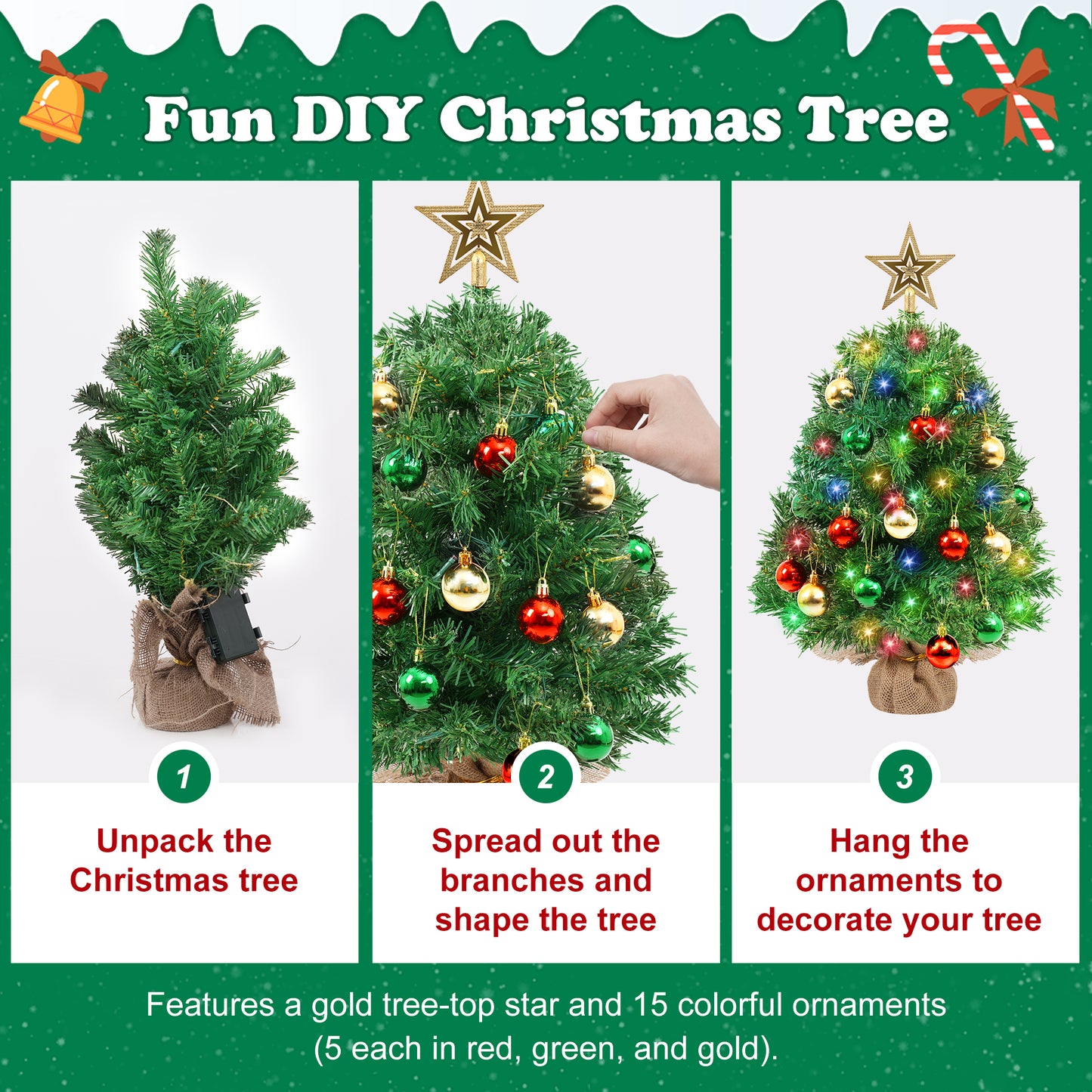Yexmas 2PCS Pre-lit Artificial Mini Christmas Tree,30 Inch Small Tabletop Xmas Tree for Indoor Outdoor Christmas Decor