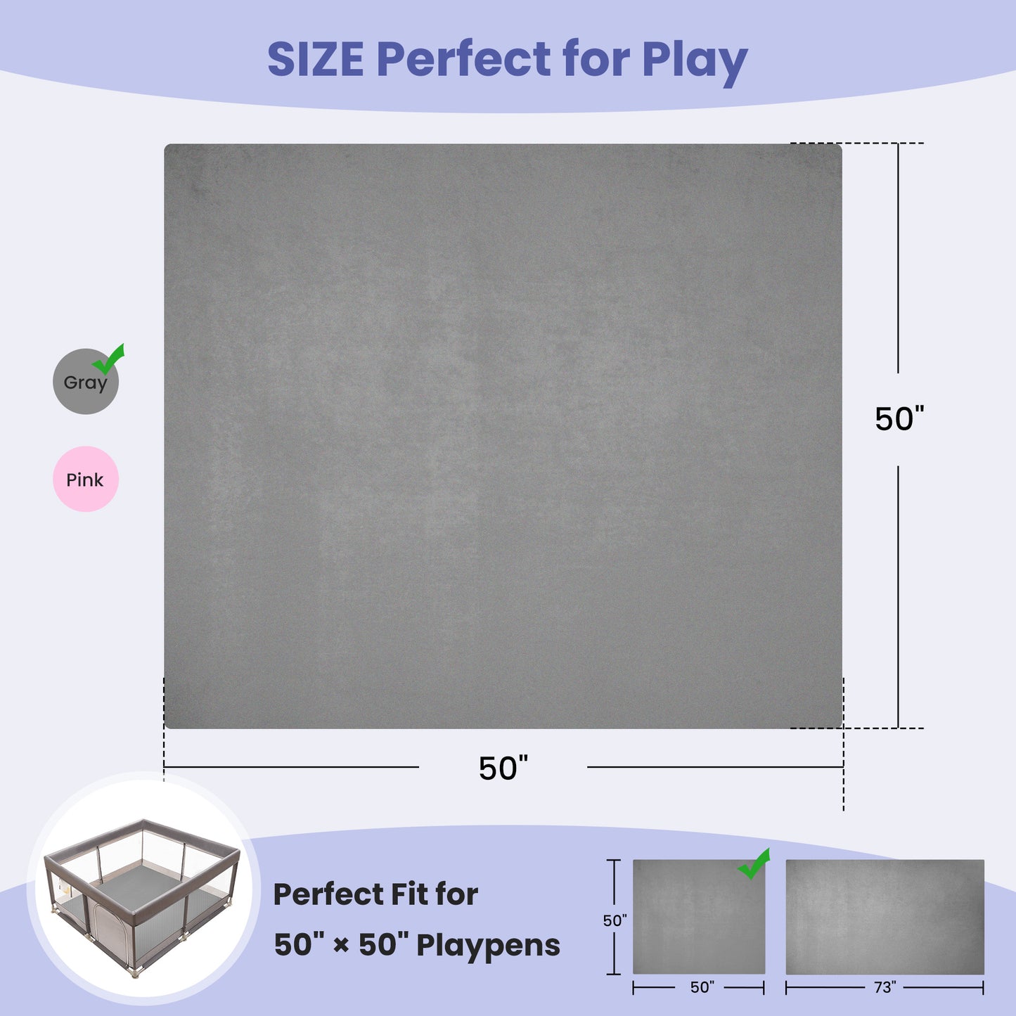 babyeap Baby Play Mat,50"x50" Playpen Mat,1.3" Extra Thick Crawling Mat for Floor Cushion,Removable Washable Cover Playmat for Babies Toddlers Infant,Gray