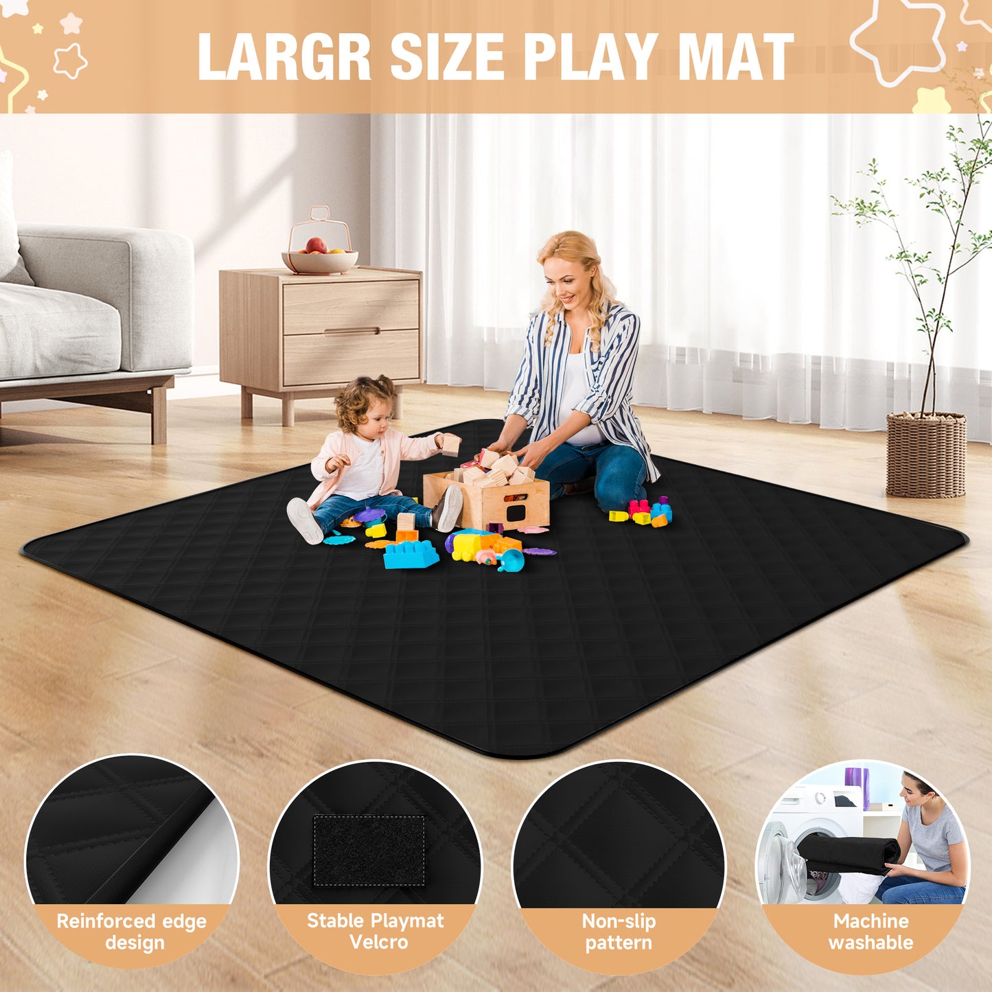 Babyeap Baby Playpen With Mat,50"x50"Play Pen for Babies and Toddlers,Play Yard With Gate for Indoor Outdoor,Black