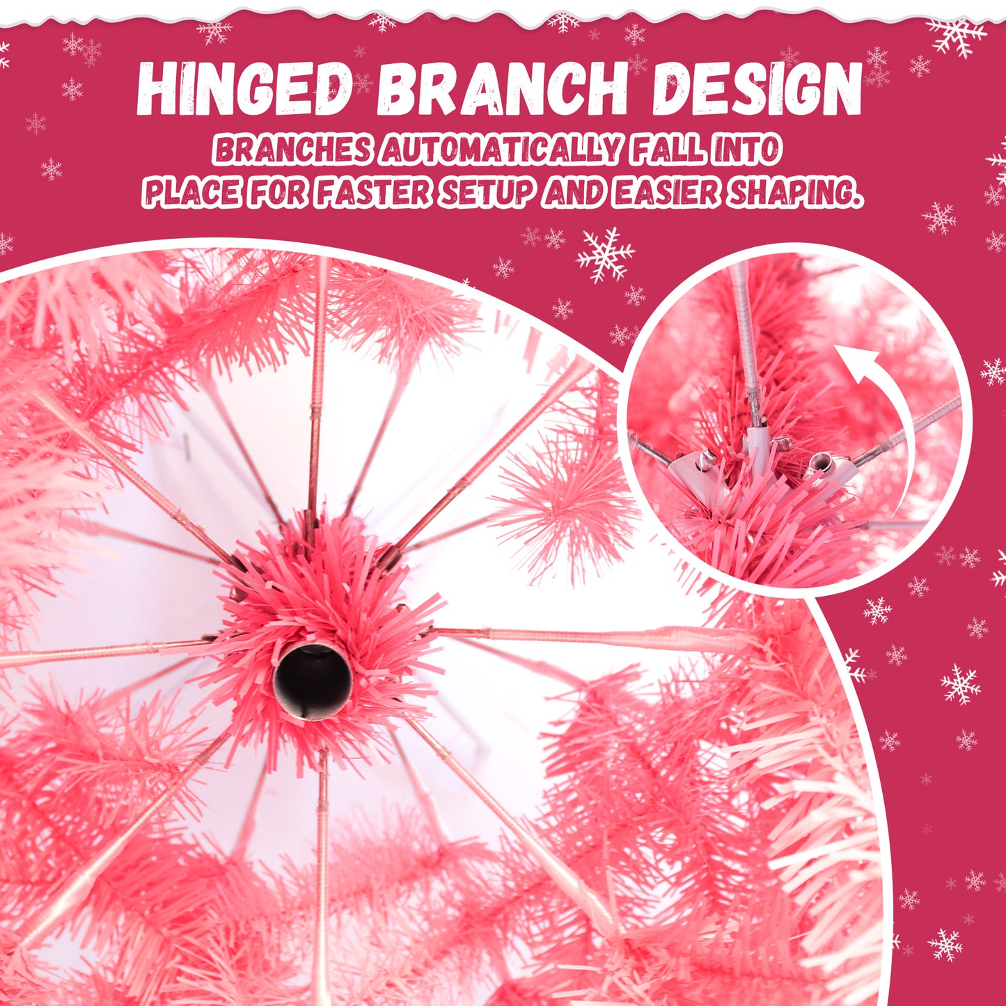 Yexmas 7.5ft Pre-Lit Pink Christmas Tree,Artificial Christmas Tree with 1600 PVC Branches,450 Multicolor Lights,Metal Hinges,Xmas Tree for Home,Holiday Party Decorations