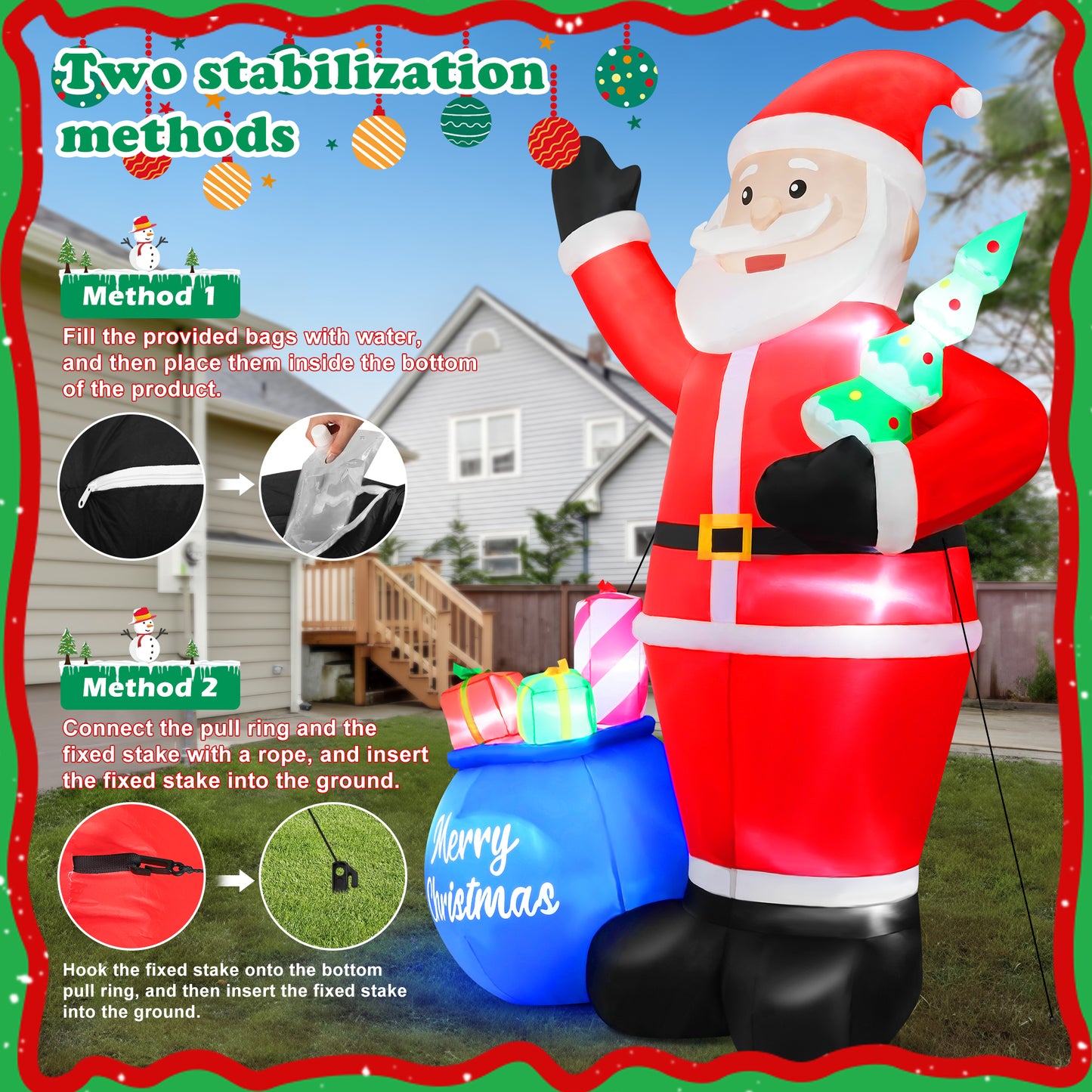 Yexmas 8FT Christmas Inflatable Santa Claus with Big Gift Bag and Christmas Tree Outdoor Decorations,Built-in LED Light,Blow Up Xmas inflatables for Front Back Yard Garden Lawn