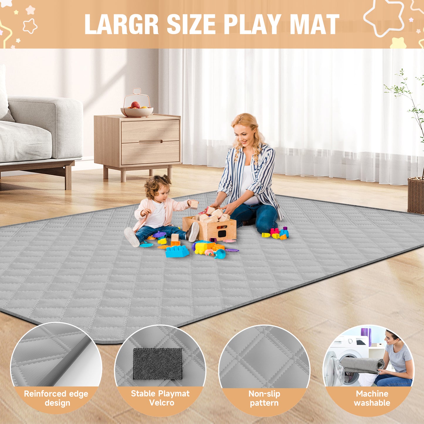 Babyeap Large Baby Playpen with Mat,71"x50"Playpen for Babies and Toddlers,Baby Play Yard Baby Fence Play Area Indoor Outdoor,LightGray