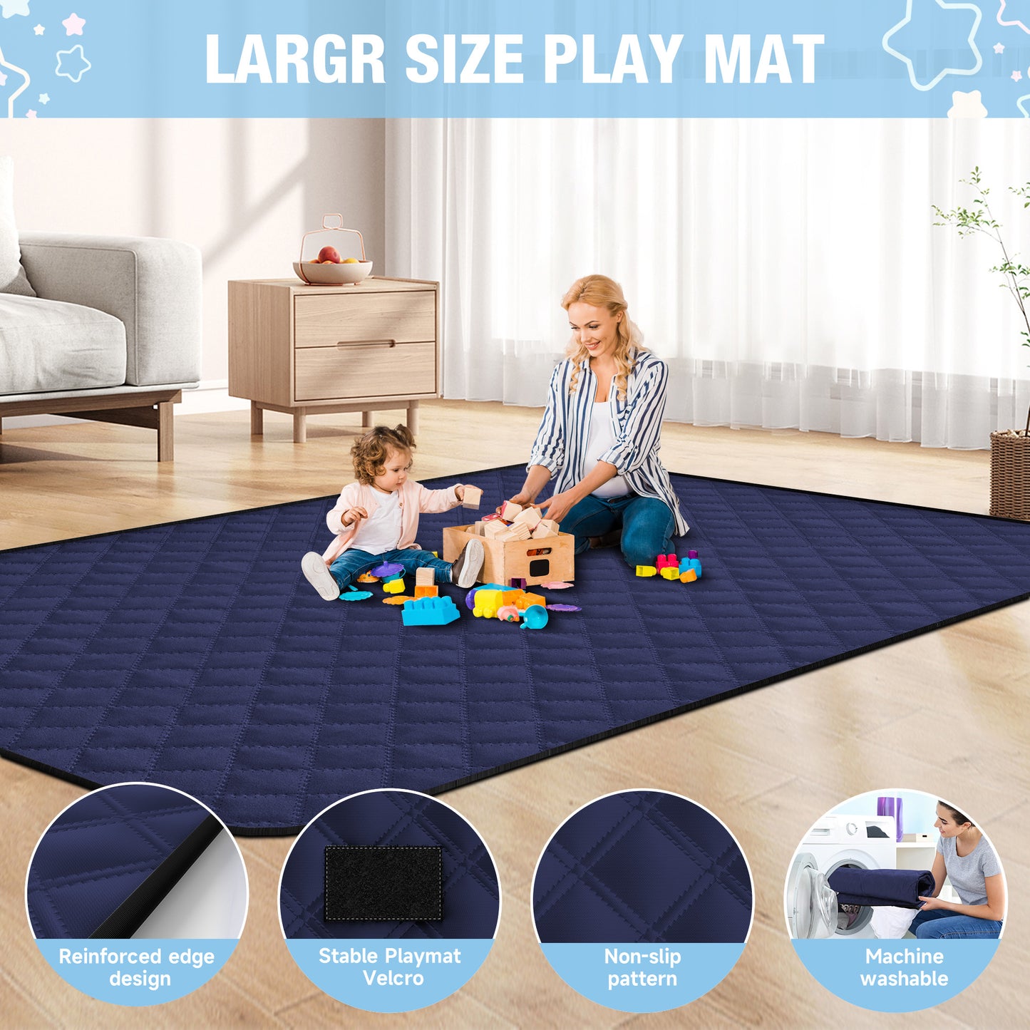 Babyeap Large Baby Playpen with Mat,71"x50"Playpen for Babies and Toddlers,Baby Play Yard Baby Fence Play Area Indoor Outdoor,Navy Blue