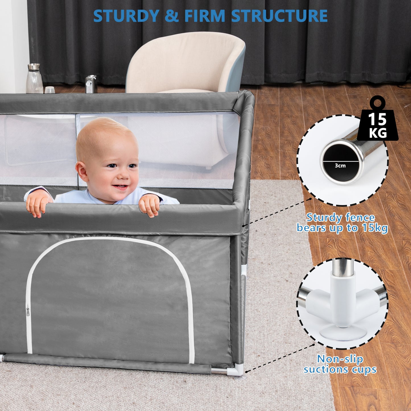 Babyeap Baby Playpen Large Play Yard Fence for Toddlers,50"x50" Dark Gray