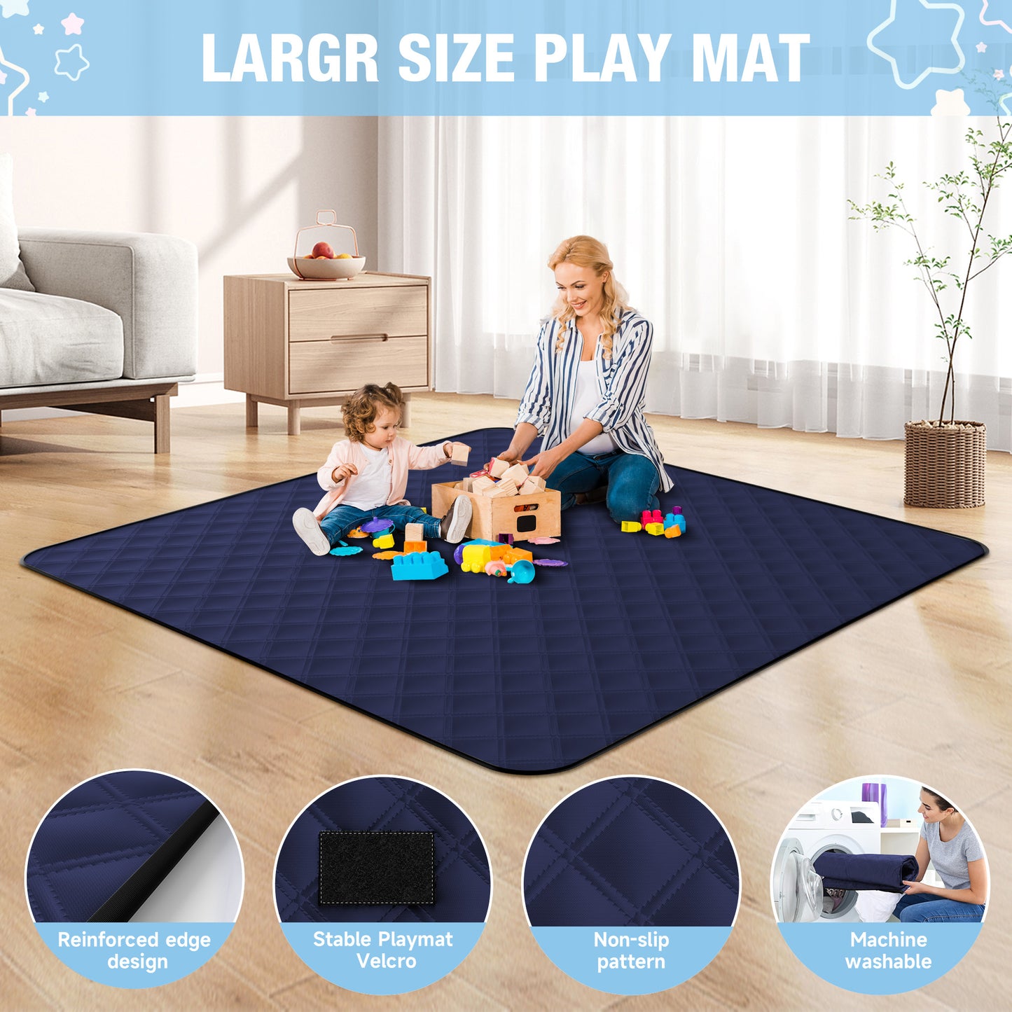 Babyeap Baby Playpen With Mat,50"x50"Play Pen for Babies and Toddlers,Play Yard With Gate for Indoor Outdoor,Navy Blue