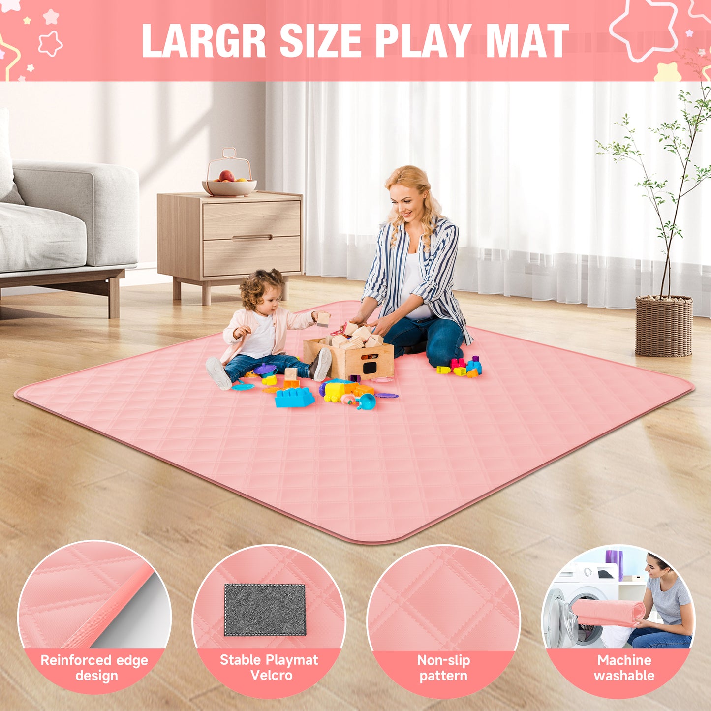 Babyeap Baby Playpen With Mat,50"x50"Play Pen for Babies and Toddlers,Play Yard With Gate for Indoor Outdoor,Pink