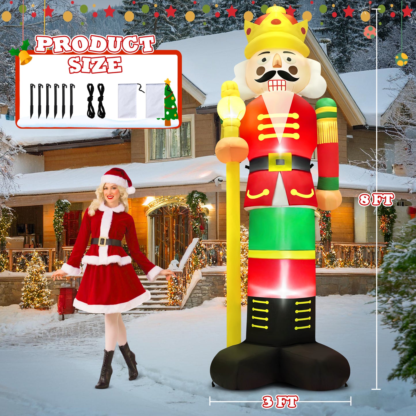 Yexmas 8FT Christmas Inflatable Nutcracker Soldier Blow Up Yard Decor with LED Light for Outdoor Christmas Party ,Garden and Lawn