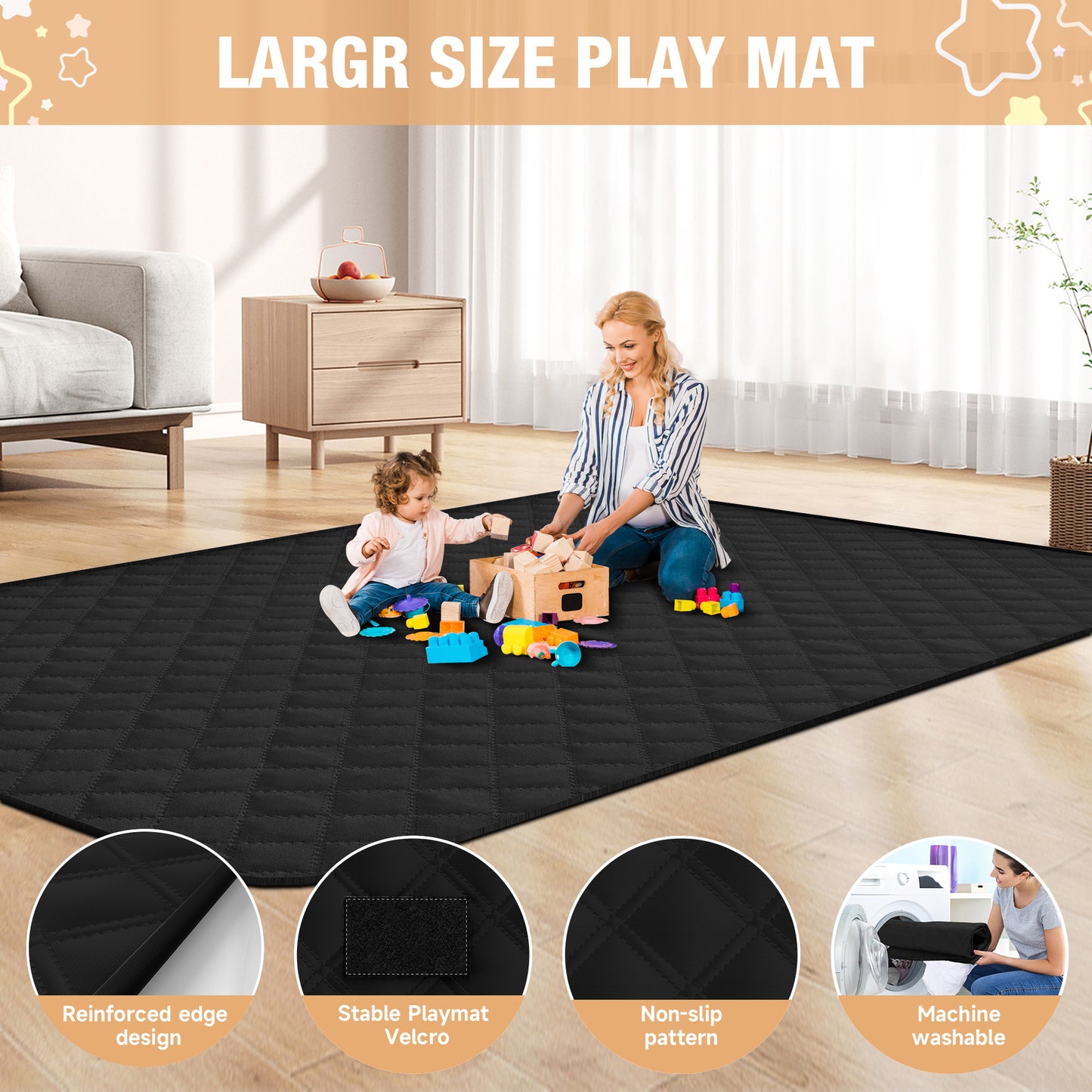 Babyeap Large Baby Playpen with Mat,71"x50"Playpen for Babies and Toddlers,Baby Play Yard Baby Fence Play Area Indoor Outdoor,Black