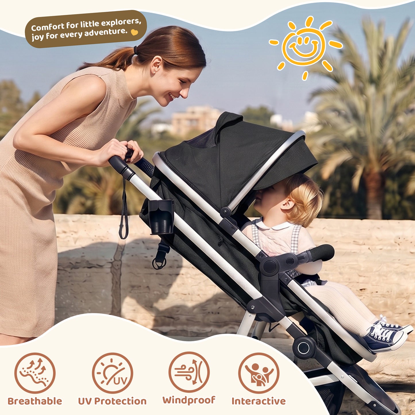 babyeap Baby Stroller,2 in 1 Lightweight Travel Stroller,Compact Foldable Stroller for Toddler with Reversible,Black