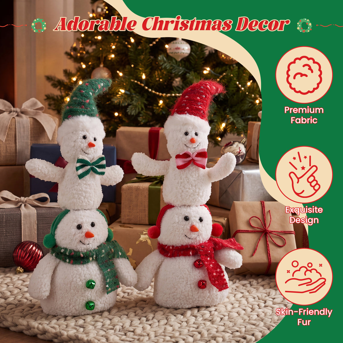 Yexmas 2pcs Snowman Plush Christmas Decorations, Handmade Snowman Figurine, Stuffed Doll Xmas Ornaments for Tabletop Home Fireplace Party Indoor Holiday Party Decor