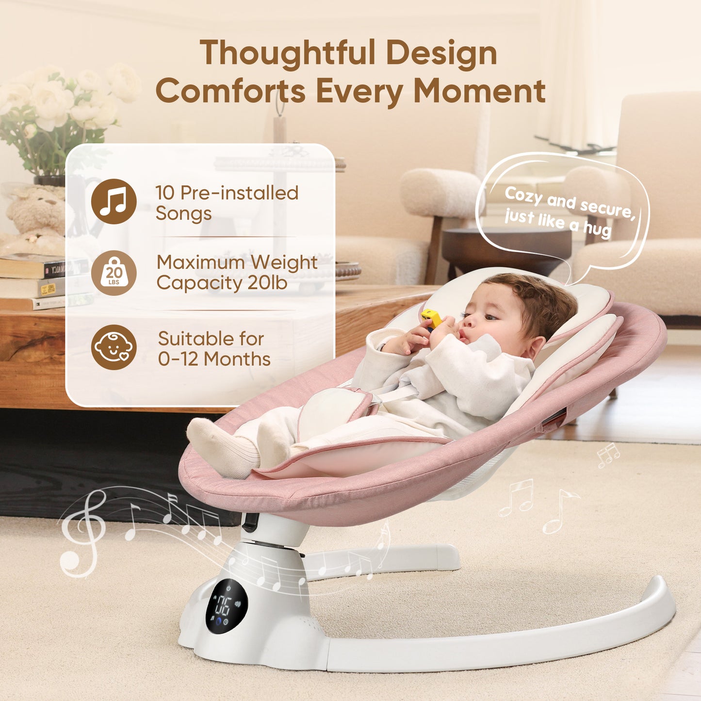 Babyeap Baby Swing for Infants - Smart Electric Swing with Bluetooth Control 5-point Harness,5 Sway Speed,10 Lullabies(Gray)