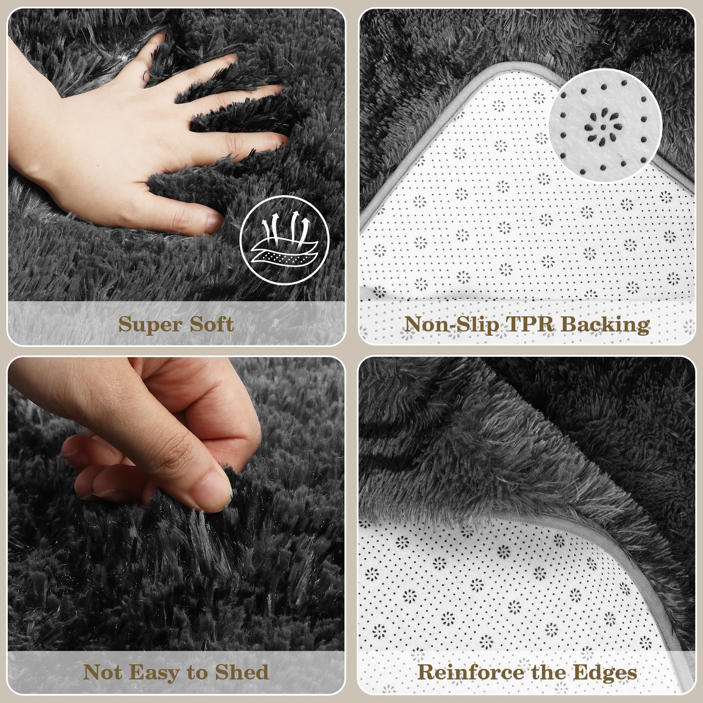 CozyDesg Area Rugs for Living Room，Black Rugs Shag Fluffy Shaggy Bedside Carpet, Large rug for Living Room Bedroom Dining Room Office Home Decor