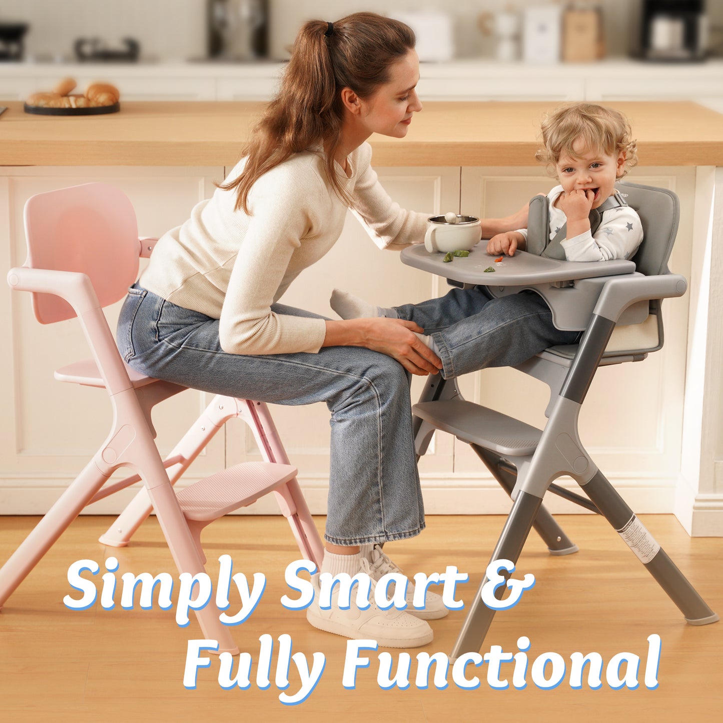 Babyeap Baby High Chair, Adjustable and Convertible Highchair for Babies and Toddlers, Foldable Design, Gray