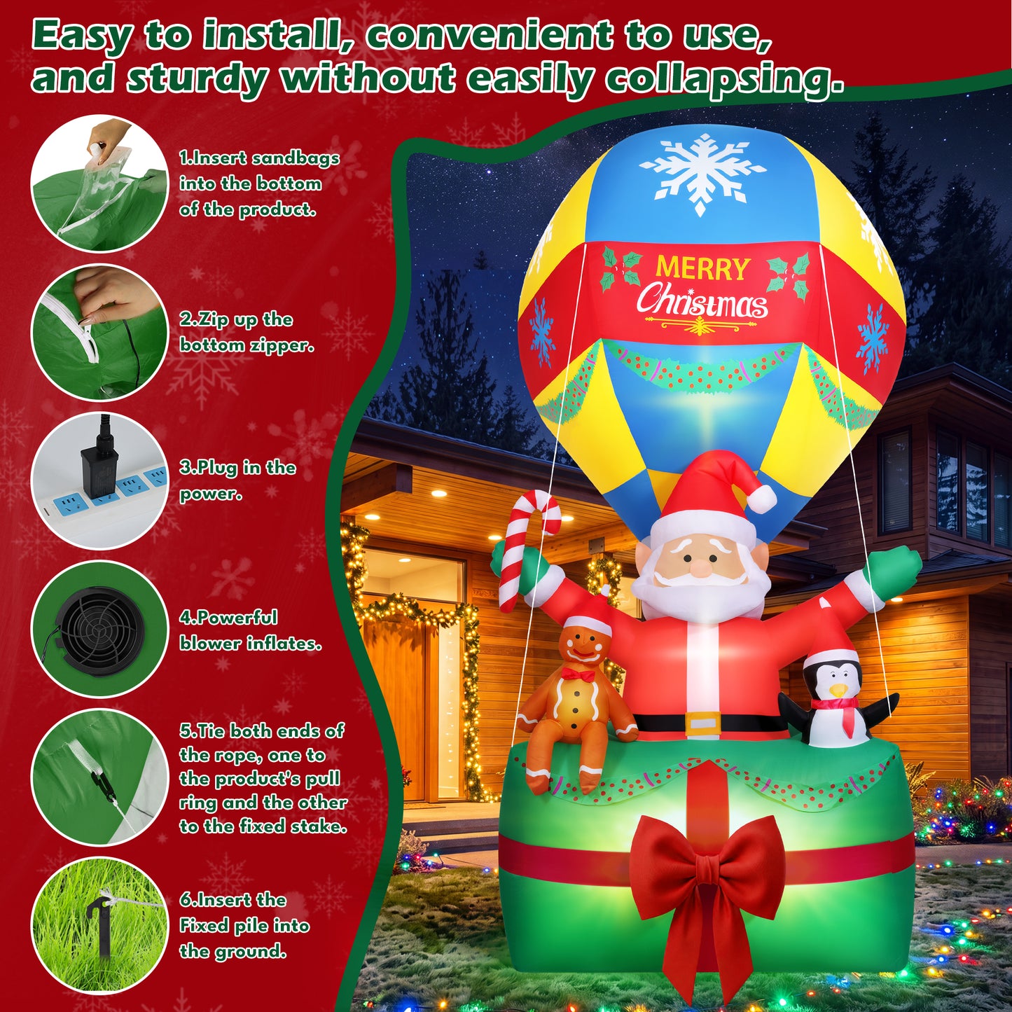 Yexmas 9FT Inflatable Christmas Santa Claus in Hot Air Balloon,Outdoor Holiday Decoration with LED Lights for Yard Lawn Garden