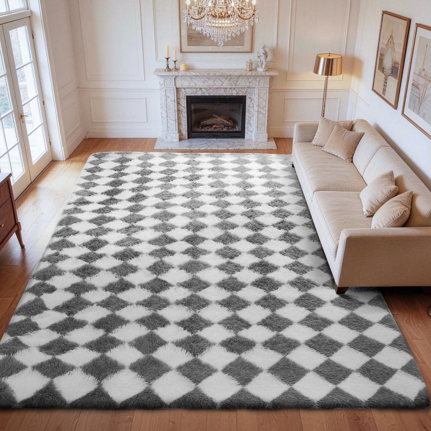 CozyDesg Large Rugs,4'x6' Soft Fluffy Shag Indoor Floor Carpet for Living Room Bedroom Dining Room Office Home Decor,Dark Gray & White