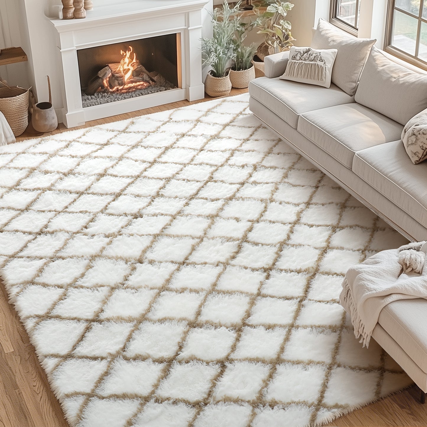 CozyDesg Shag Area Rugs,4'x6' Soft Fluffy Shaggy Carpet for Living Room,Large Rug for Bedroom Dining Room Home Decor Room Decor,Black & White