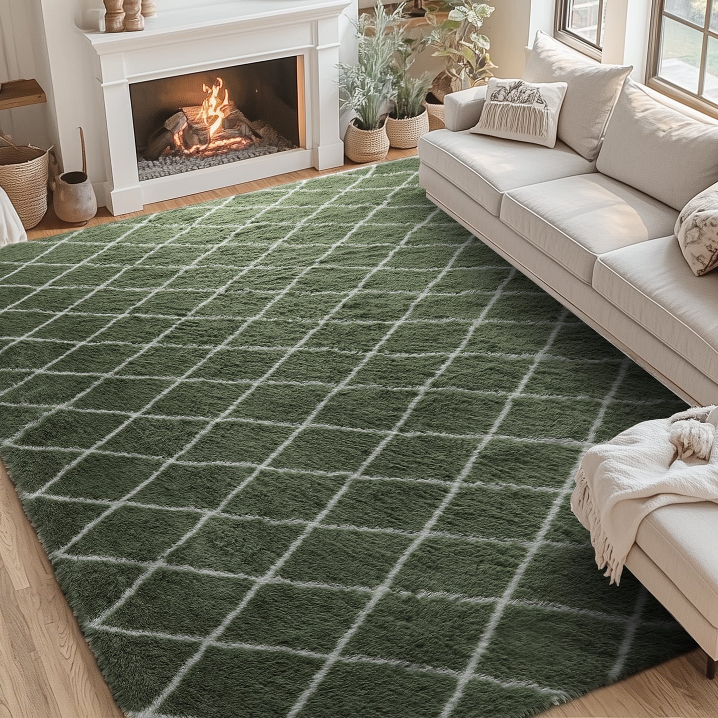 CozyDesg Shag Area Rugs,4'x6' Soft Fluffy Shaggy Carpet for Living Room,Large Rug for Bedroom Dining Room Home Decor Room Decor,Black & White