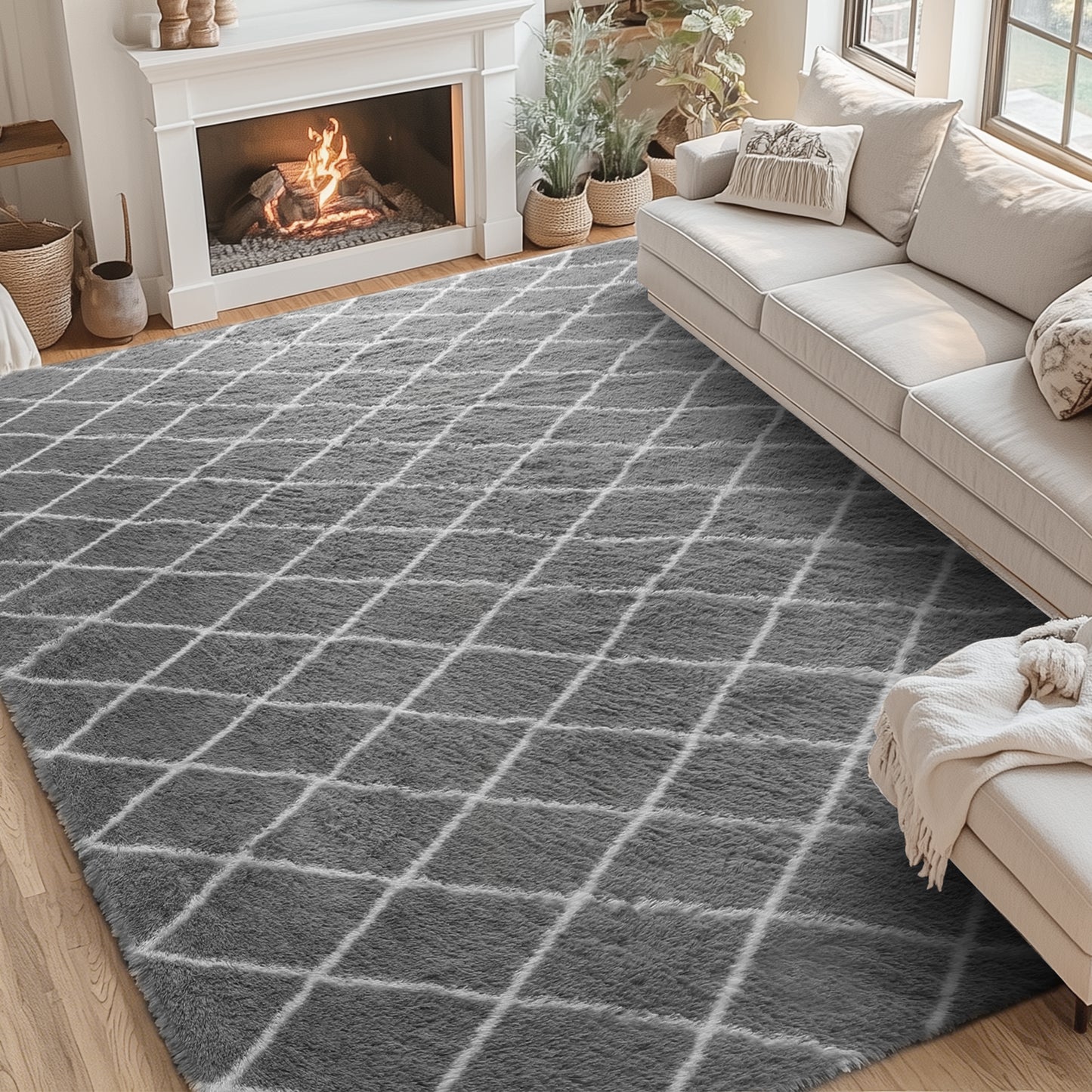 CozyDesg Shag Area Rugs,4'x6' Soft Fluffy Shaggy Carpet for Living Room,Large Rug for Bedroom Dining Room Home Decor Room Decor,Black & White