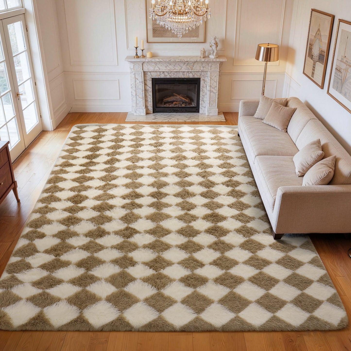 CozyDesg Large Rugs,4'x6' Soft Fluffy Shag Indoor Floor Carpet for Living Room Bedroom Dining Room Office Home Decor,Dark Gray & White