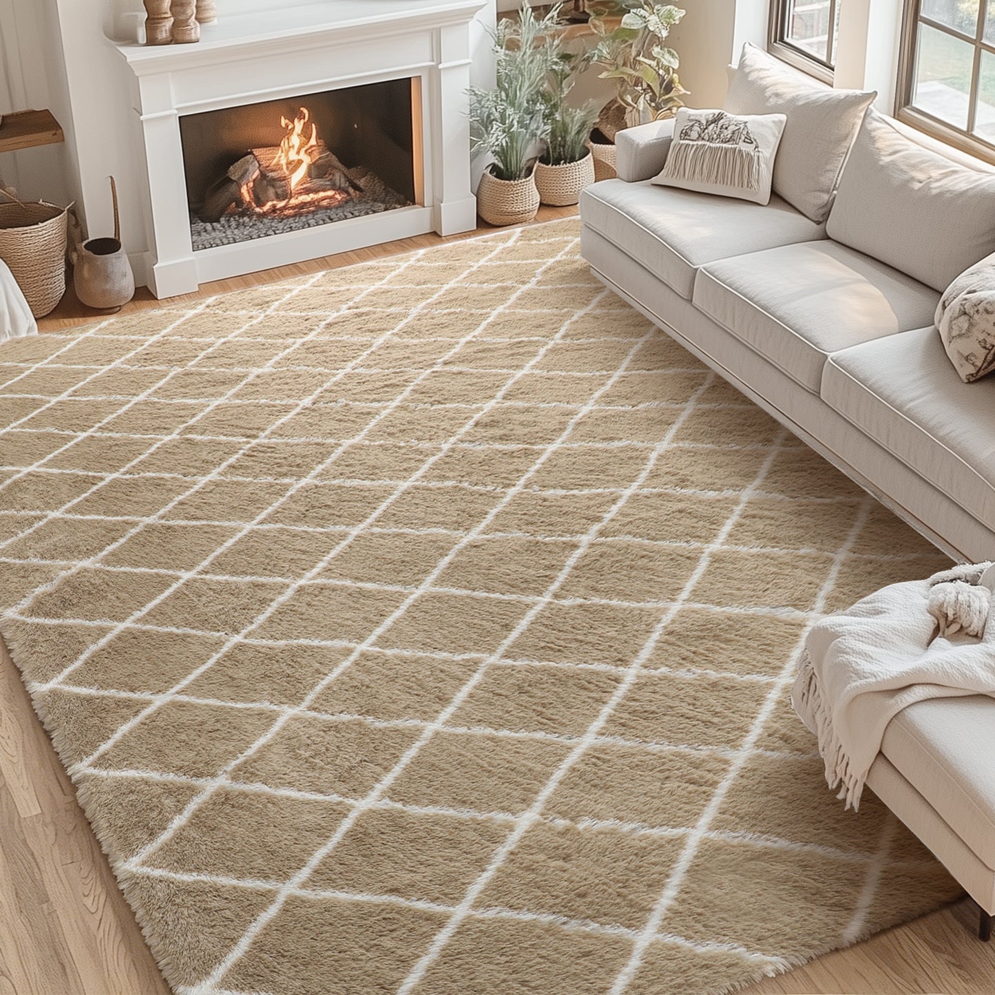 CozyDesg Shag Area Rugs,4'x6' Soft Fluffy Shaggy Carpet for Living Room,Large Rug for Bedroom Dining Room Home Decor Room Decor,Black & White