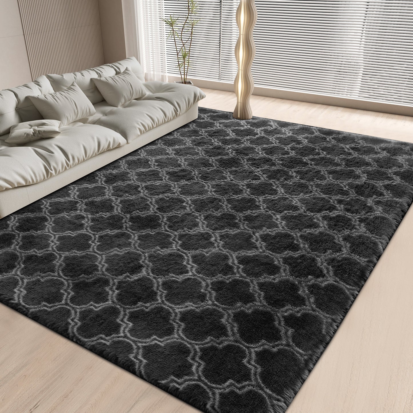 CozyDesg Area Rugs for Living Room，Black Rugs Shag Fluffy Shaggy Bedside Carpet, Large rug for Living Room Bedroom Dining Room Office Home Decor