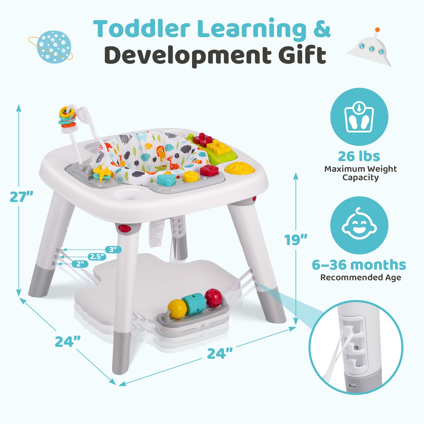 Babyeap 6-in-1 Baby Activity Center,Infant Activity Center Jumper with Detachable Toys and Music,6-36 Months