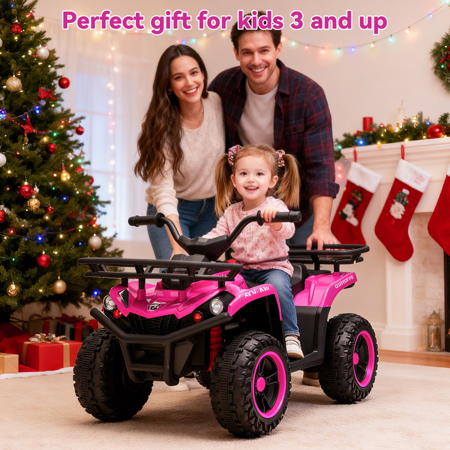 Yexmas 24V Kids ATV,Electric ATV for Kids 4 Wheelers Quad Car Toy, Ride On Toy Car As Gift for Kids,Pink