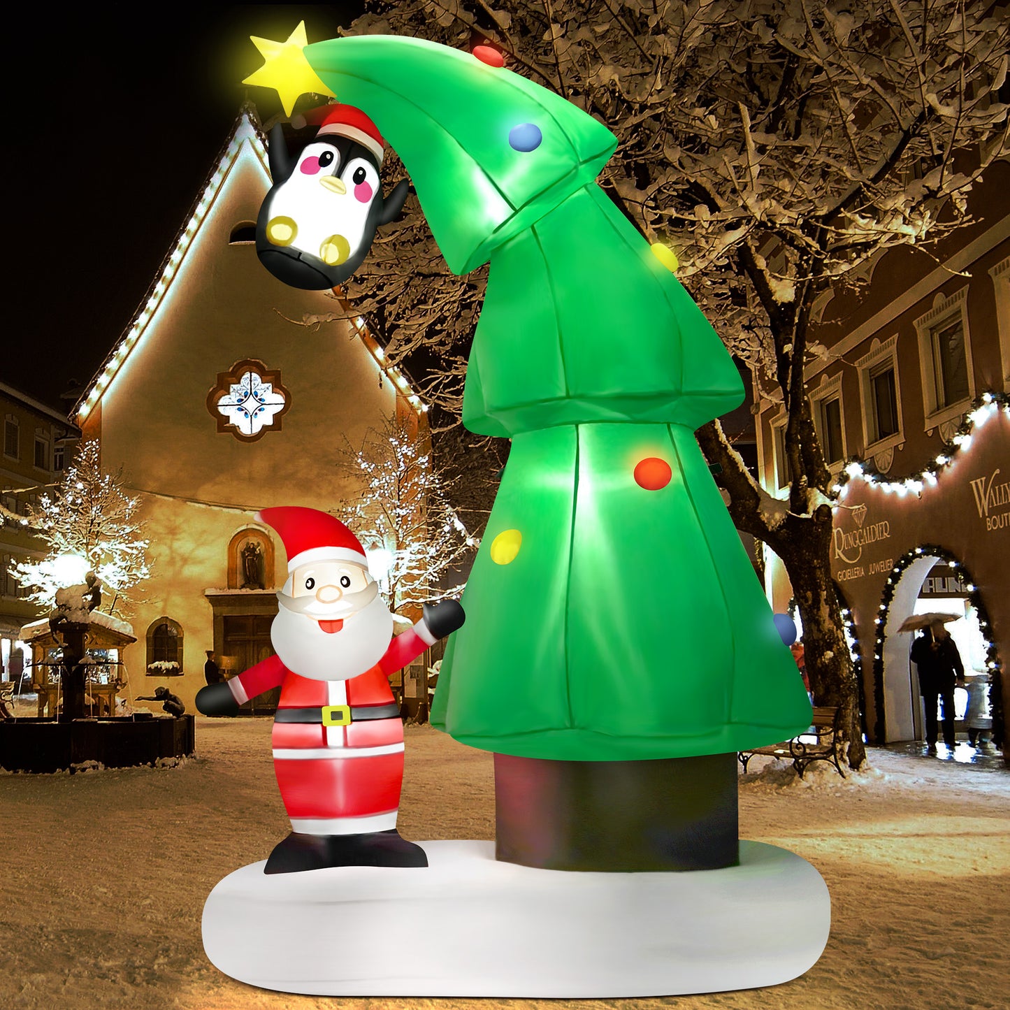 Lookfly 6FT Christmas Tree Inflatables Outdoor Decorations with Santa Claus & Penguin,Christmas Blow Up with LED Lights for Indoor Outdoor Xmas Decoration